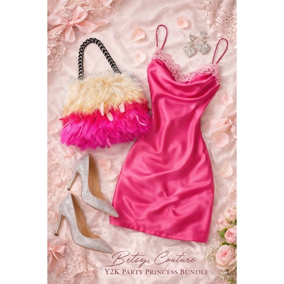 Betsey Johnson Y2K Feather Bag Pink Ombré Gunmetal Chain Glam Rock Princess - Picture 4 of 13